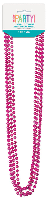 Pink Metallic Bead Necklaces – 32" Party Beads (4-Count) for Birthdays, Halloween, Mardi Gras & Event Favors