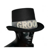 Black Groom Top Hat in Manahawkin, NJ at Party Fair, shown from the front with silver Groom lettering