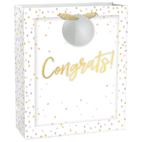 Congrats Confetti Large 13"H x 10 1/2"W x 5"D Gift Bag w/ Hang Tag