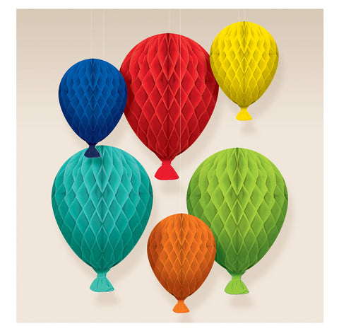 Birthday Celebration 6 pack of Balloon shaped Honeycomb Decorations