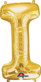 Gold Letter "I" Mylar Balloon 34 Inch with Balloon weight