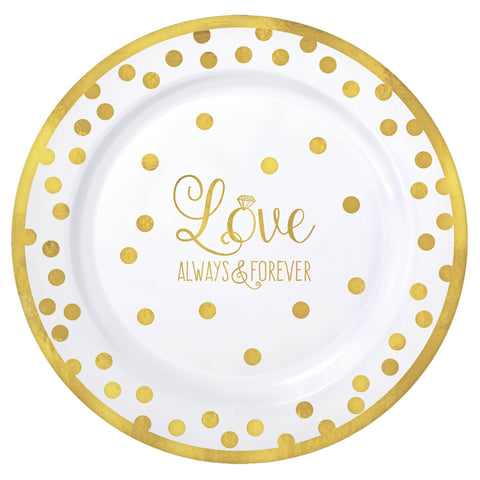 "Love Always & Forever" Round  7 1/2" Premium Plastic Plates Package of 20