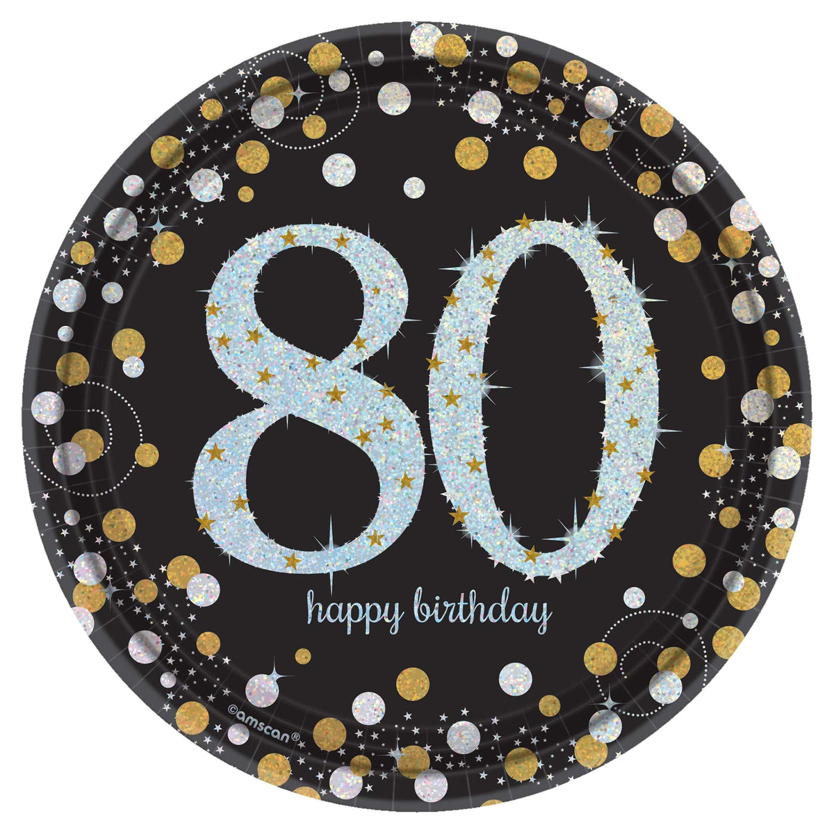 Sparkling Celebration 80th Birthday  7" Round Prismatic Plates Package of 8