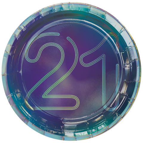 Finally 21 Round Iridescent 7"  Plate Package of 8