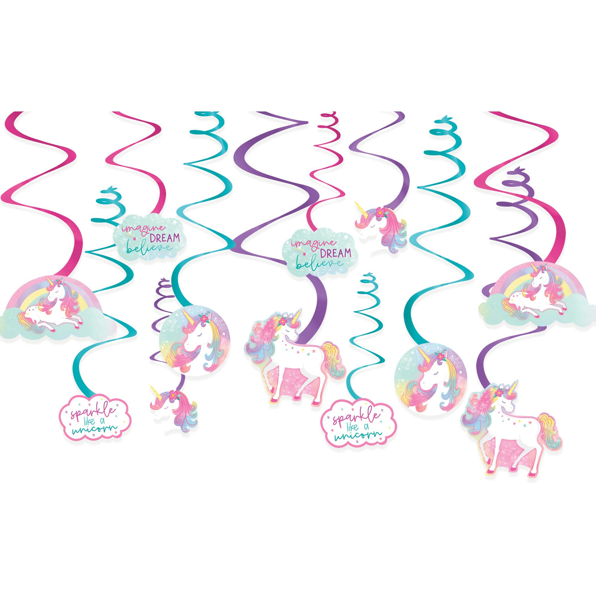 Enchanted Unicorn Swirl Decorations Package of 12