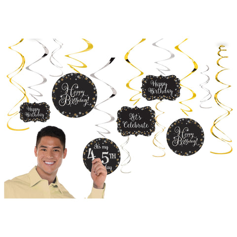 Sparkling Celebration Add-Any-Age Swirl Decorations Package of 12