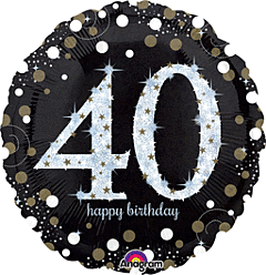 Sparkling Birthday 40th 18inch Helium Filled Mylar