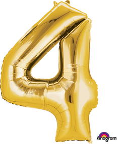 Gold Mylar #4 Number Balloon 34 inch with Balloon weight