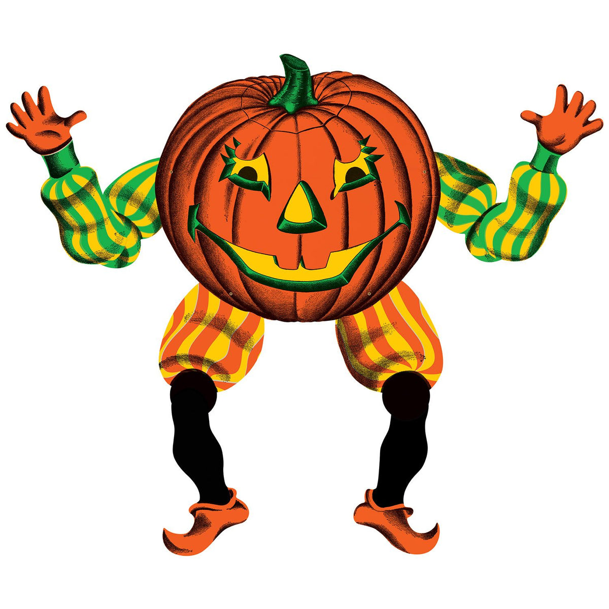 Vintage Halloween Jointed Jack-O-Lantern Goblin Decoration - 30” Double-Sided Printed, Spooky Holiday Home Decor