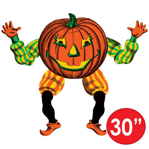 Vintage Halloween Jointed Jack-O-Lantern Goblin Decoration - 30” Double-Sided Printed, Spooky Holiday Home Decor