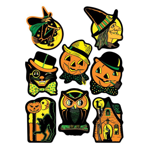 Halloween Stickers Vintage Style 4 sheets , 8 stickers per sheet