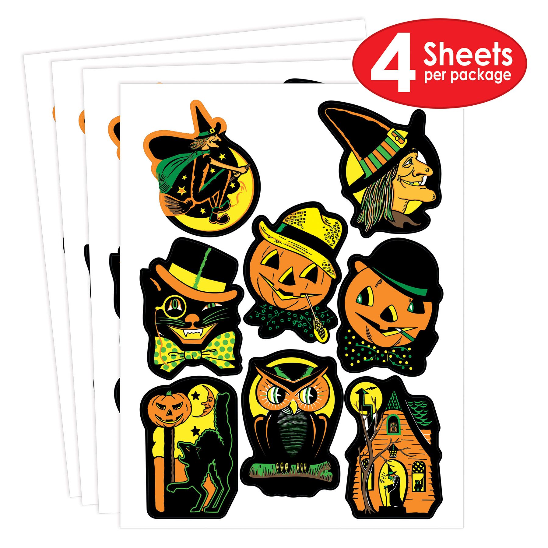 Halloween Stickers Vintage Style 4 sheets , 8 stickers per sheet