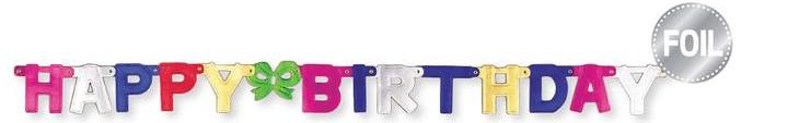 Happy Birthday Foil Letter Banner – Jointed Metallic Party Decoration, 4.25'' x 5'