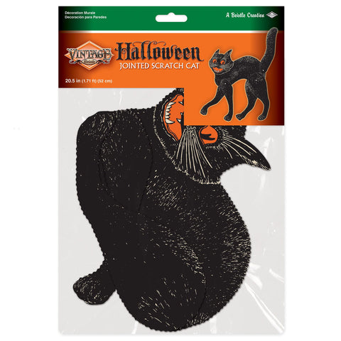 Vintage Halloween Jointed Scratch Cat, 20” , printed 2 sides