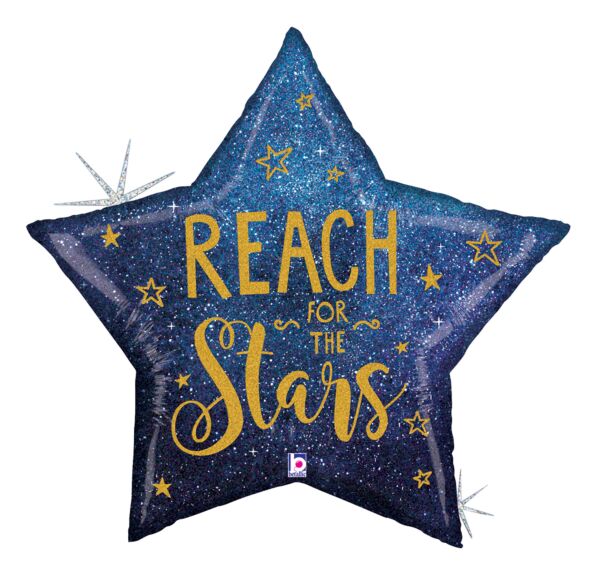36" Reach For The Stars Holographic Star Shaped Graduation  Helium Inflated Balloon