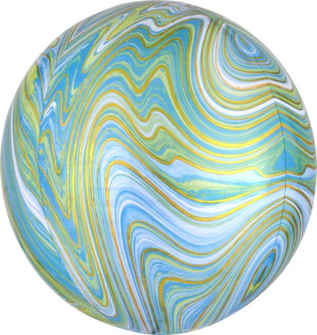 Blue Green Marbles 15" Orbz Helium Inflated