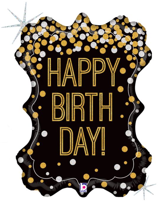 Black And Gold Happy Birthday Mylar Large 29 inch  Helium Inflated Balloon