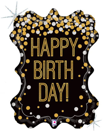 Black And Gold Happy Birthday Mylar Large 29 inch  Helium Inflated Balloon