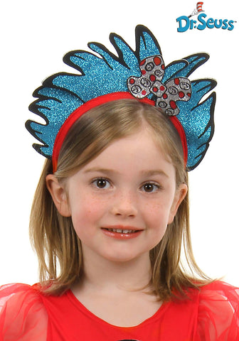 Child wearing Dr. Seuss Thing 1 and Thing 2 glitter hair headband for Dr. Seuss Spirit week,  available in Manahawkin NJ