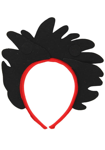Her view Close-up of non printed side of foam glitter hair attached to headband inspired by Thing 1 and Thing 2
