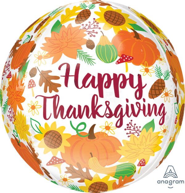 Happy Thanksgiving Harvest 16" Orb shaped Mylar Balloon