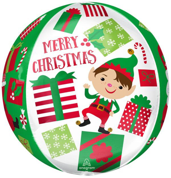 Santa and Elf Christmas 16" Orb shaped Mylar Balloon