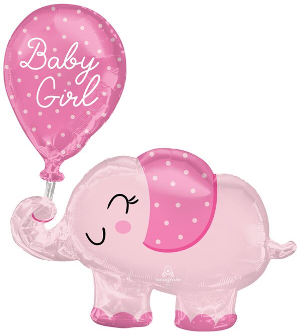 Baby Girl Elephant 31" Supershape Mylar Balloon