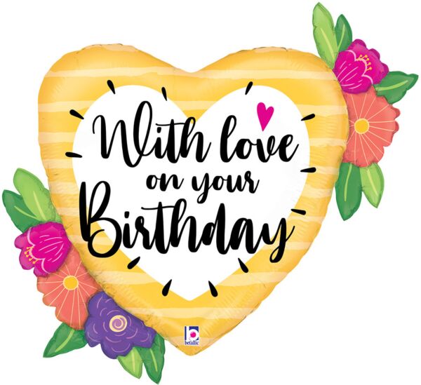 With Love on Your Birthday Flowers 27" Mylar Balloon