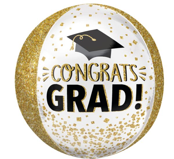 16" Congrats Graduation Gold Glitter Orb Balloon