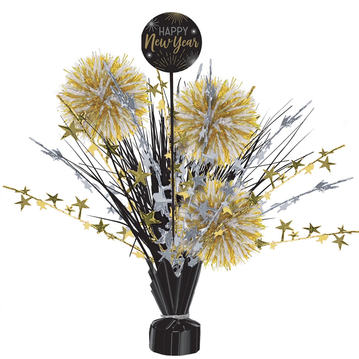 NYE Tinsel Burst Centerpiece - Black, Silver, Gold (Copy)