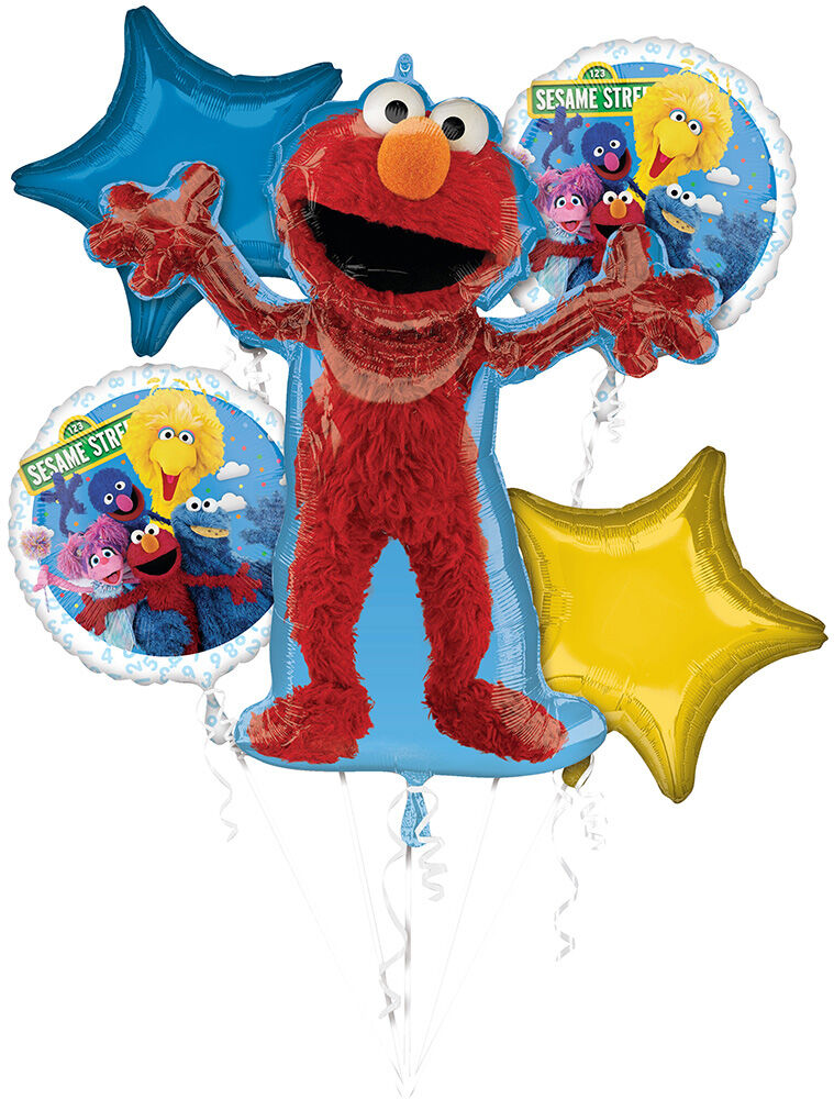 Sessame Street balloon bouquet featuring a large Elmo balloon, 2 Sesame Street and 2 star shaped Standard size mylar balloons in Manahawkin NJ at Party Fair.  