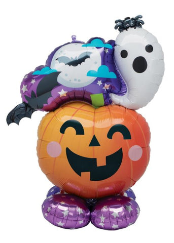 Fun and Spooky Ghost and Pumpkin 53" AirLoonz Floor Standing Mylar Balloon