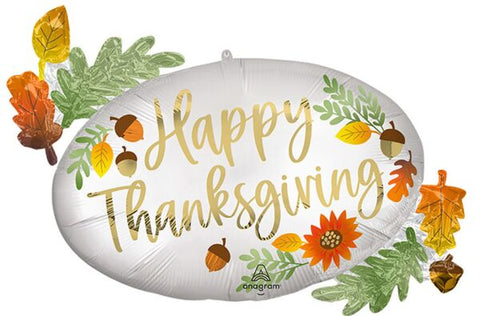 Satin Thanksgiving Oval Marquee shaped 34" Mylar Supershape Balloon