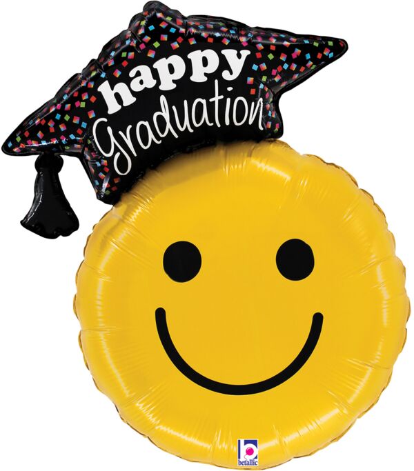 26" Graduation Smiley Helium Inflated Mylar Super Shape Balloon