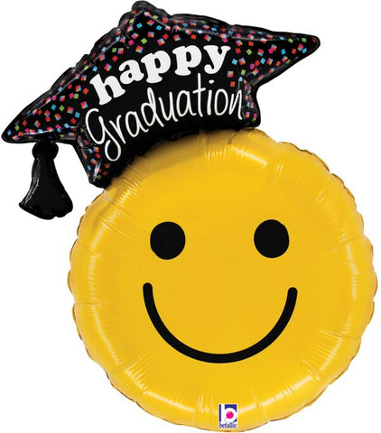 26" Graduation Smiley Helium Inflated Mylar Super Shape Balloon