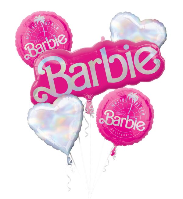 Barbie Balloon Bouquet featuring a large Barbie Mylar balloon 2 barbie and 2 heart chaped standard size mylar balloons in Manahawkin NJ at Party Fair