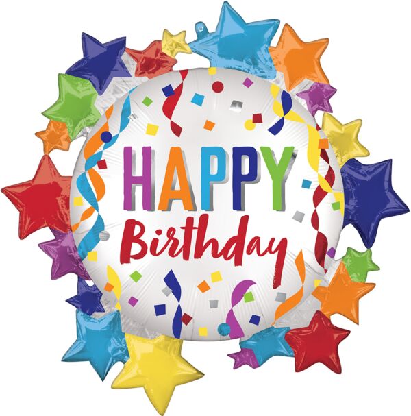 Satin Happy Birthday Star 30" Mylar Balloon