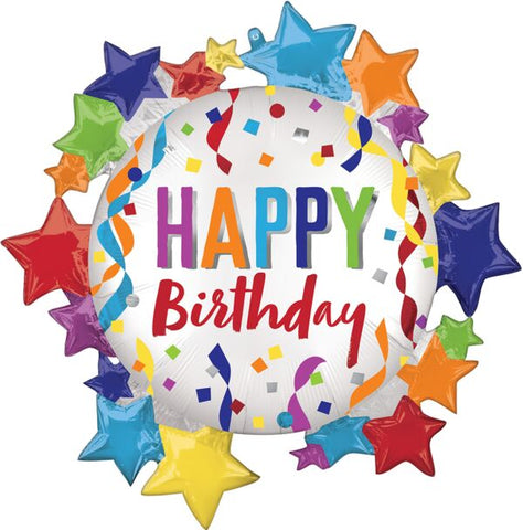 Satin Happy Birthday Star 30" Mylar Balloon