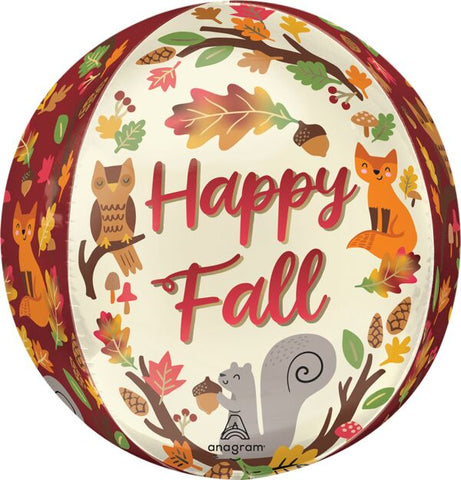 Happy Fall Critters 16" Orb shaped Mylar Balloon