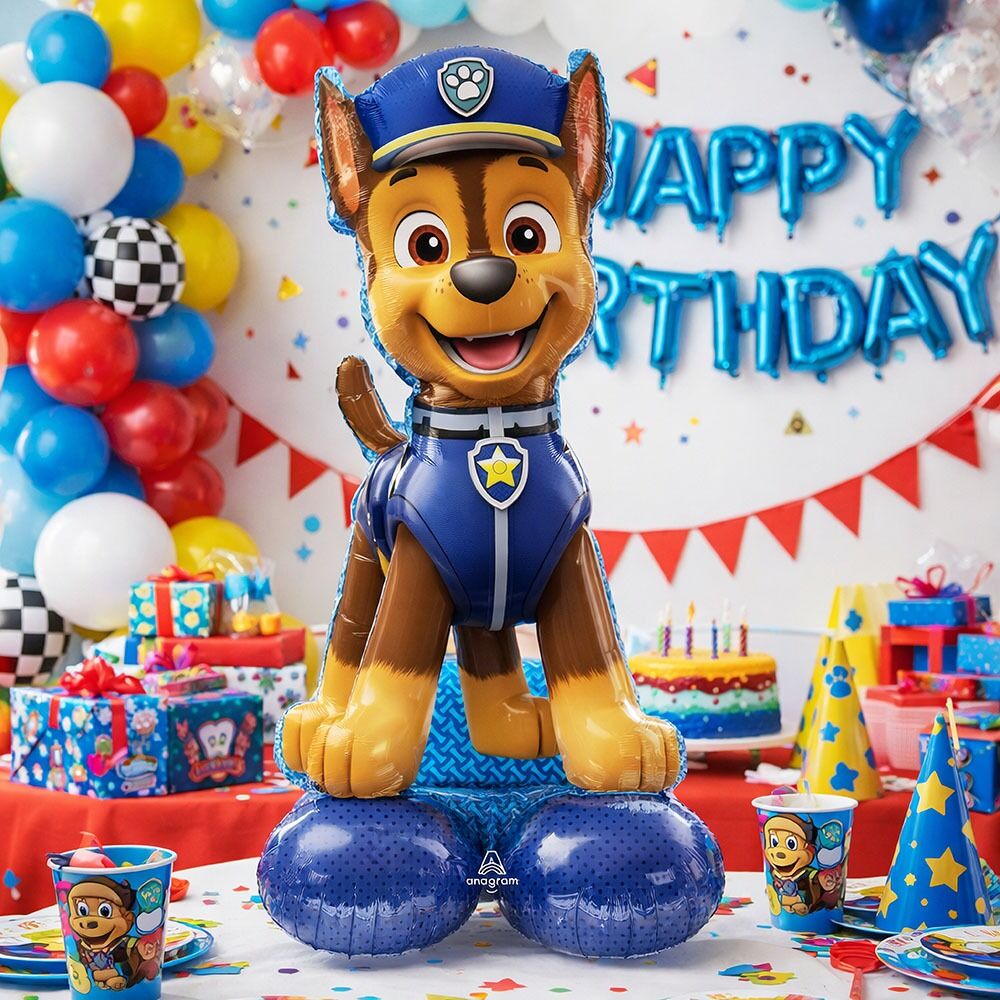 PAW Patrol Chase AirLoonz balloon, showing the character's police uniform and ground-standing design.