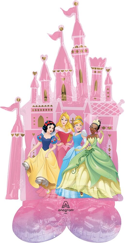 Disney Princess Airloonz mylar balloon castle displaying some more princess's outside the castle  in Manahawkin NJ, at Party Fair.