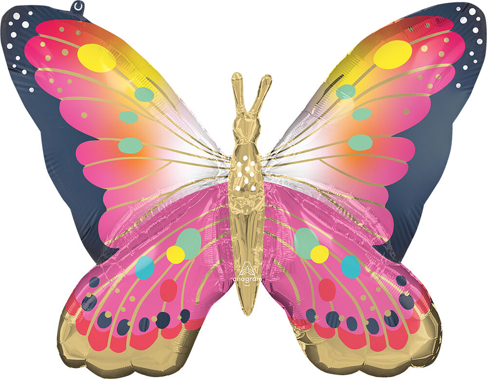 Vibrant Satin Pink Butterfly Flutters 30” Mylar Balloon
