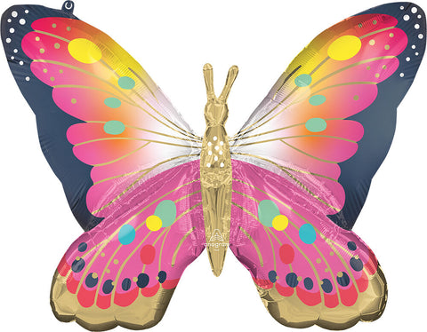 Vibrant Satin Pink Butterfly Flutters 30” Mylar Balloon