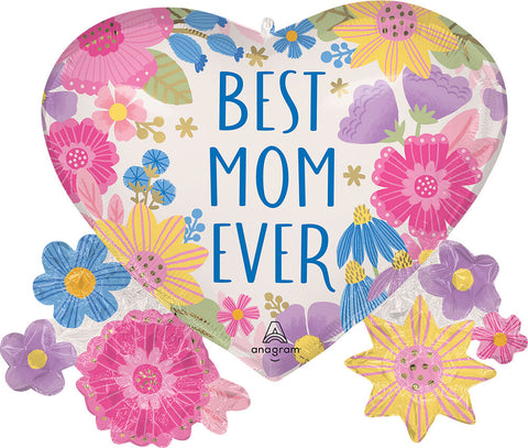 29 inch Best Mom Ever Mylar balloon with botanical line design inflated Party Fair Manahawkin NJ