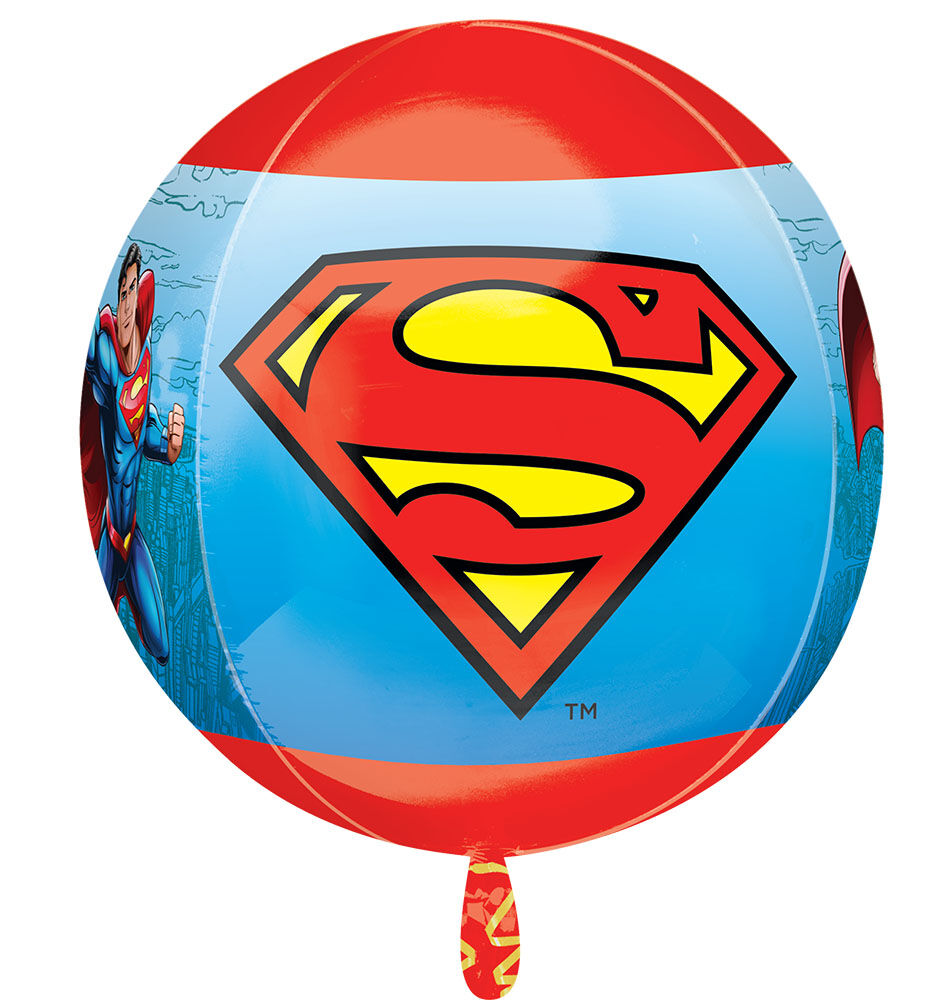 Superman 16” Orbz Balloon in Manahawkin, NJ at Party Fair, featuring the iconic Superman design on a round balloon perfect for superhero-themed birthday parties and celebrations.

