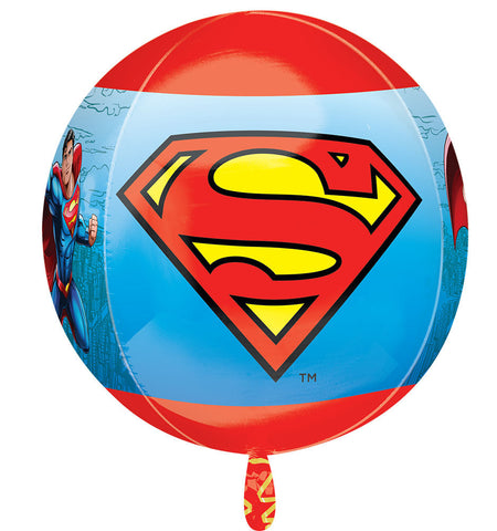 Superman 16” Orbz Balloon in Manahawkin, NJ at Party Fair, featuring the iconic Superman design on a round balloon perfect for superhero-themed birthday parties and celebrations.

