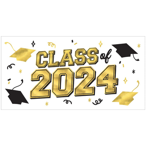 Graduation Horizontal 2024 Black Silver Gold Banner