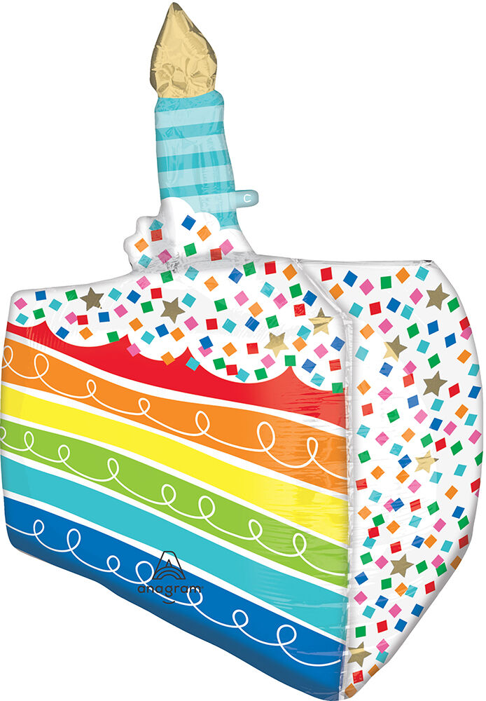 Rainbow Cake Slice Balloon in Manahawkin, NJ at Party Fair, featuring the colorful Rainbow Birthday Wishes design.
