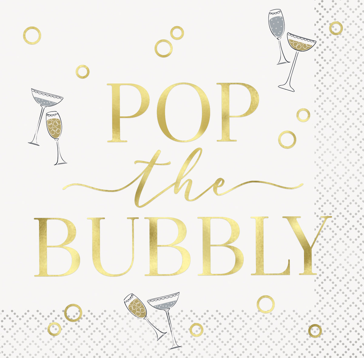 Toast to New Year’s “Pop the Bubbly” Beverage Napkins – 16 Count, Foil Stamped