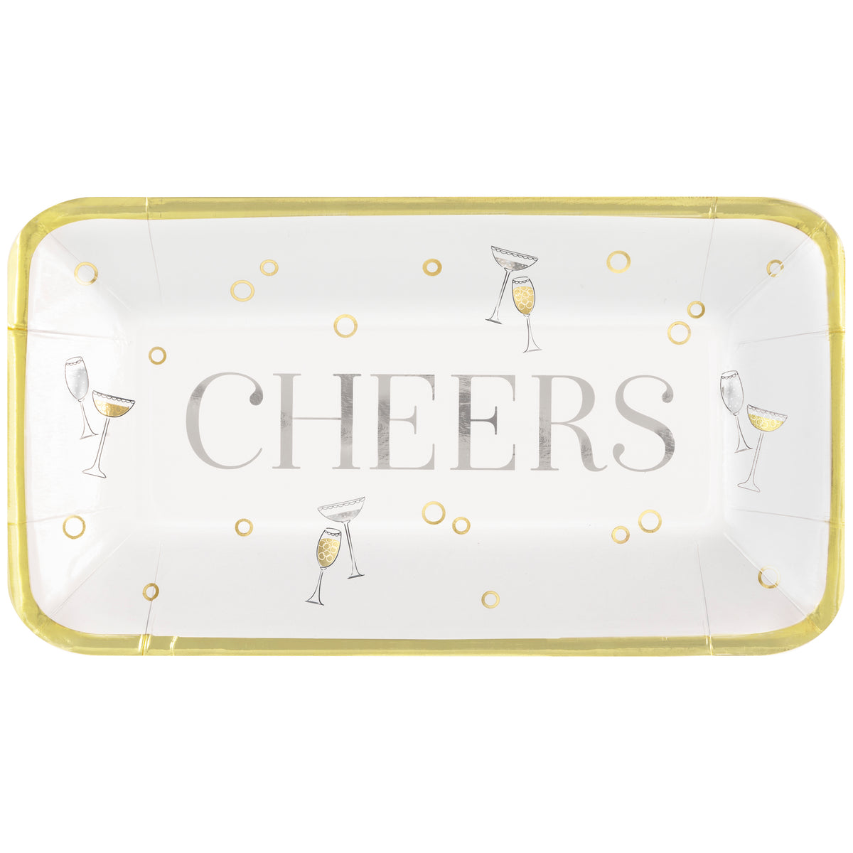 Toast to New Year’s “Cheers” 9” x 5” Appetizer Plates – Foil Board, 8 Count